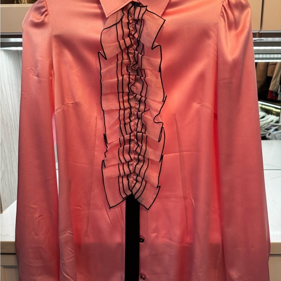 Dolce & Gabbana Pink Silk Blouse with Ruffle Details Size 42 - Picture 1 of 6